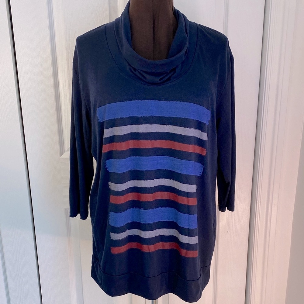 2 for $25 - Northern Reflections Tunic w Cowl Neck in Navy Blue with Graphic, XL